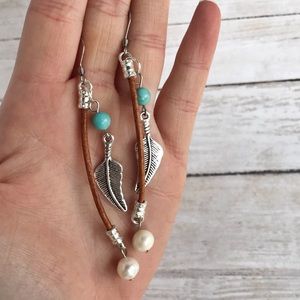 Hand Crafted Leather and Pearl Earrings